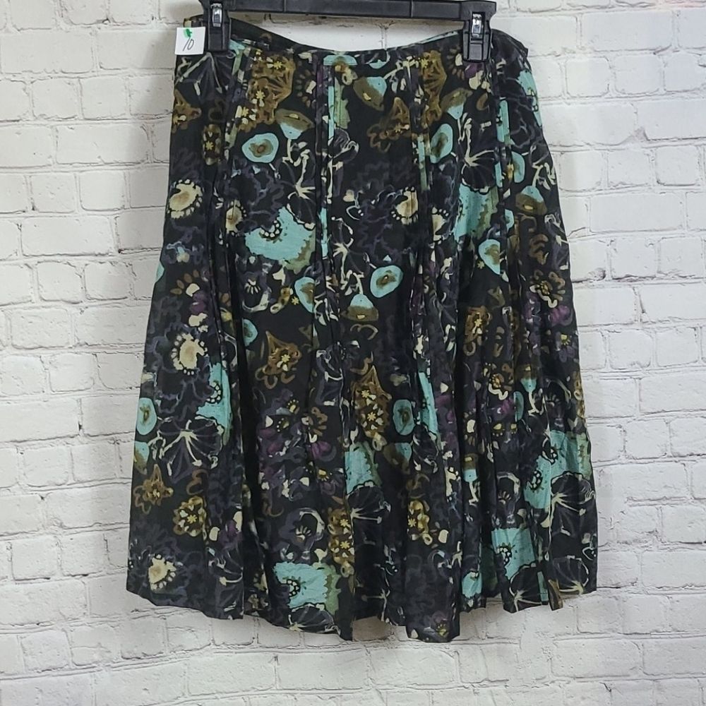 J.JILL Black Silk Flounce Coral Reef Pintuck Pleated Swing Skirt Size 10